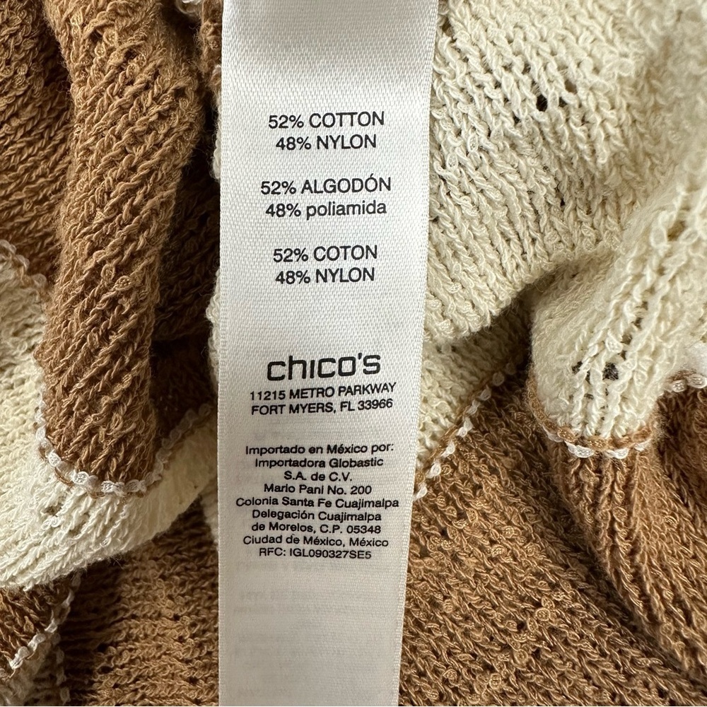Chico’s Sonia Open Weave Pullover Sweater in cream brown beach coastal Size M - Picture 10 of 11